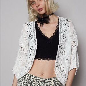 White POL Crochet Floral Cardigan One Size NWT
